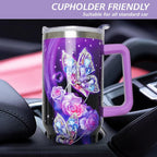 40 oz Tumbler with Handle and Straw Lid, Purple Butterfly Insulated Cup, Double Vacuum Leak Proof Coffee Travel Mug, Flower Stainless Steel Water Bottle Gifts for Women Girls