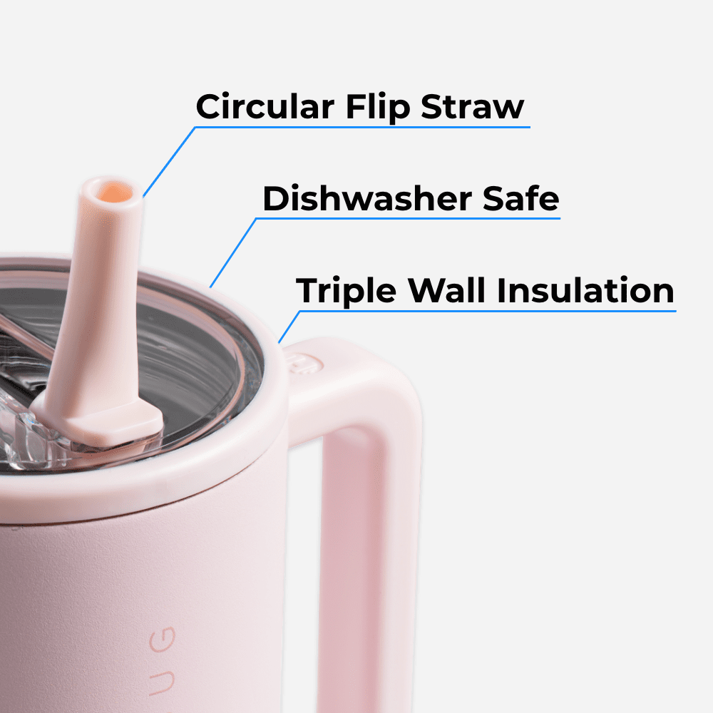 HydroJug Traveler 20 oz Water Bottle, Stainless Steel Insulated Tumbler with Flip Straw and Handle - Pink Sand