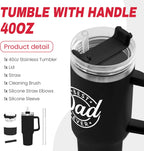 Best Dad Ever Tumbler with Handle 40oz Stainless Steel Insulated - Dad Gifts for Dad from Daughter Son - Coffee Tumbler for Dad Father''s Day Birthday Christmas Cup Gift Set with Lid & Straw