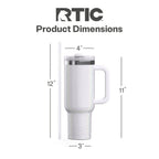 RTIC 40 oz Ceramic Lined Road Trip Tumbler with Handle and Leak-Resistant Straw Lid, White Glitter
