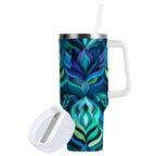40 oz Insulated Stainless Steel Tumbler Double Wall Stainless Steel Tumbler with 2-Way Drinking Elegant Blue Abstract Shapes