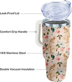 40oz Easter Bunny Tumbler with Handle and Straw, Rabbit Stainless Steel Travel Mug Water Bottle, Vacuum Insulated Cup, Gifts for Women Bunny Lovers