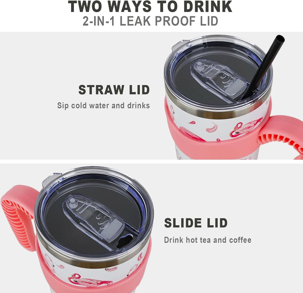 40 oz Tumbler with Handle and Straw 40oz Pink Flamingo Cup Insulated Coffee Travel Mug Spill Proof Leak Proof 40 ounce Stainless Steel Slim 40 oz tumbler with handle and Lid