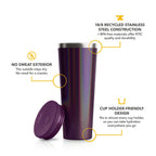 RTIC 28 oz Ceramic Lined Everyday Tumbler, Spill-Resistant Straw Lid, Plum Glitter