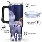 40oz Wednesday Girl Stainless Steel Tumbler with Lid and Straw,Wednesday Stuff Merchandise Spill Proof Travel Cup Double Wall Vacuum Insulated Coffee Mug with Handle Black