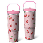 1pc cherry 30oz Tumbler with Straw & Handle - Insulated Stainless Steel Cup | Holiday Gift for Man Women (Christmas, Valentine's, Birthday)