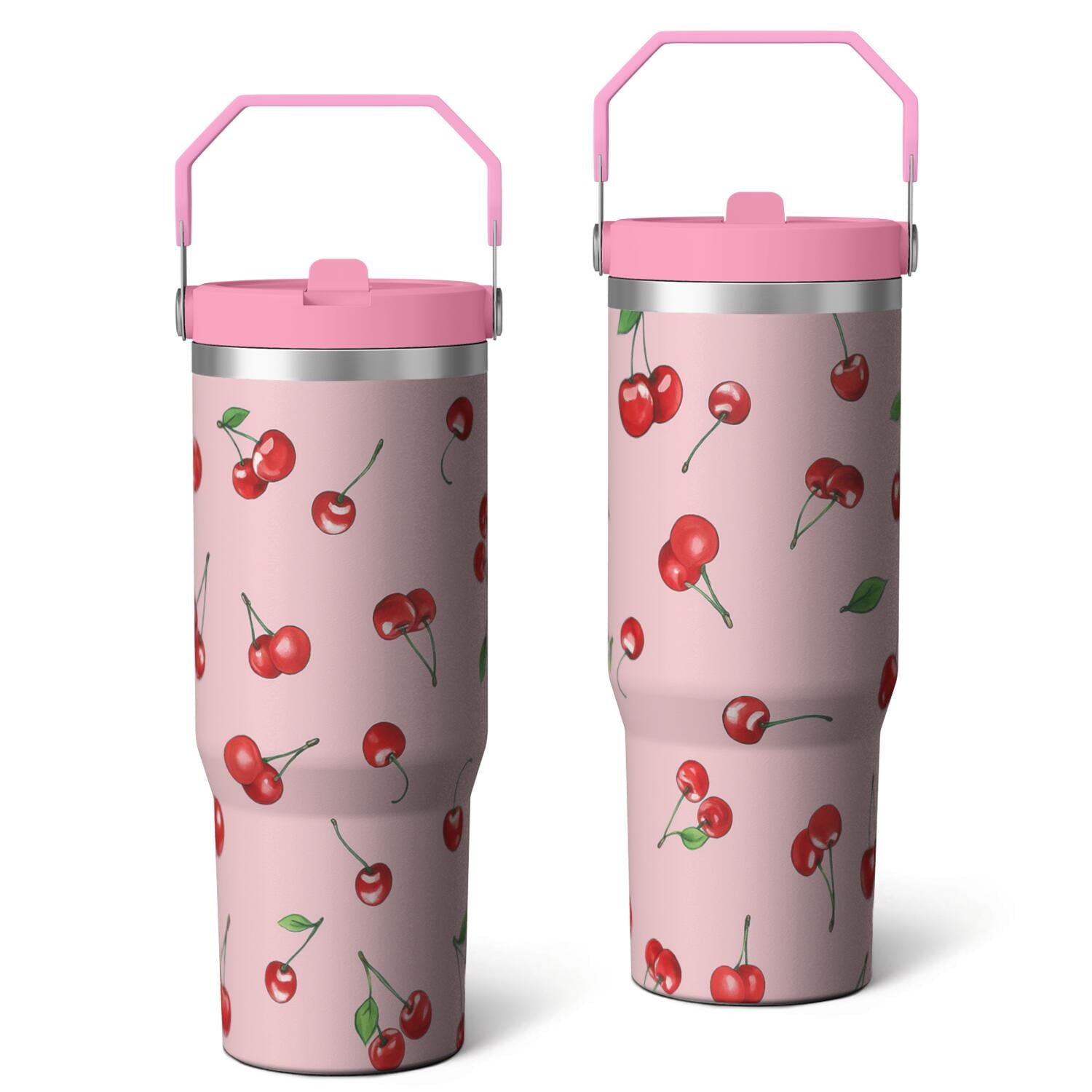 1pc cherry 30oz Tumbler with Straw & Handle - Insulated Stainless Steel Cup | Holiday Gift for Man Women (Christmas, Valentine's, Birthday)
