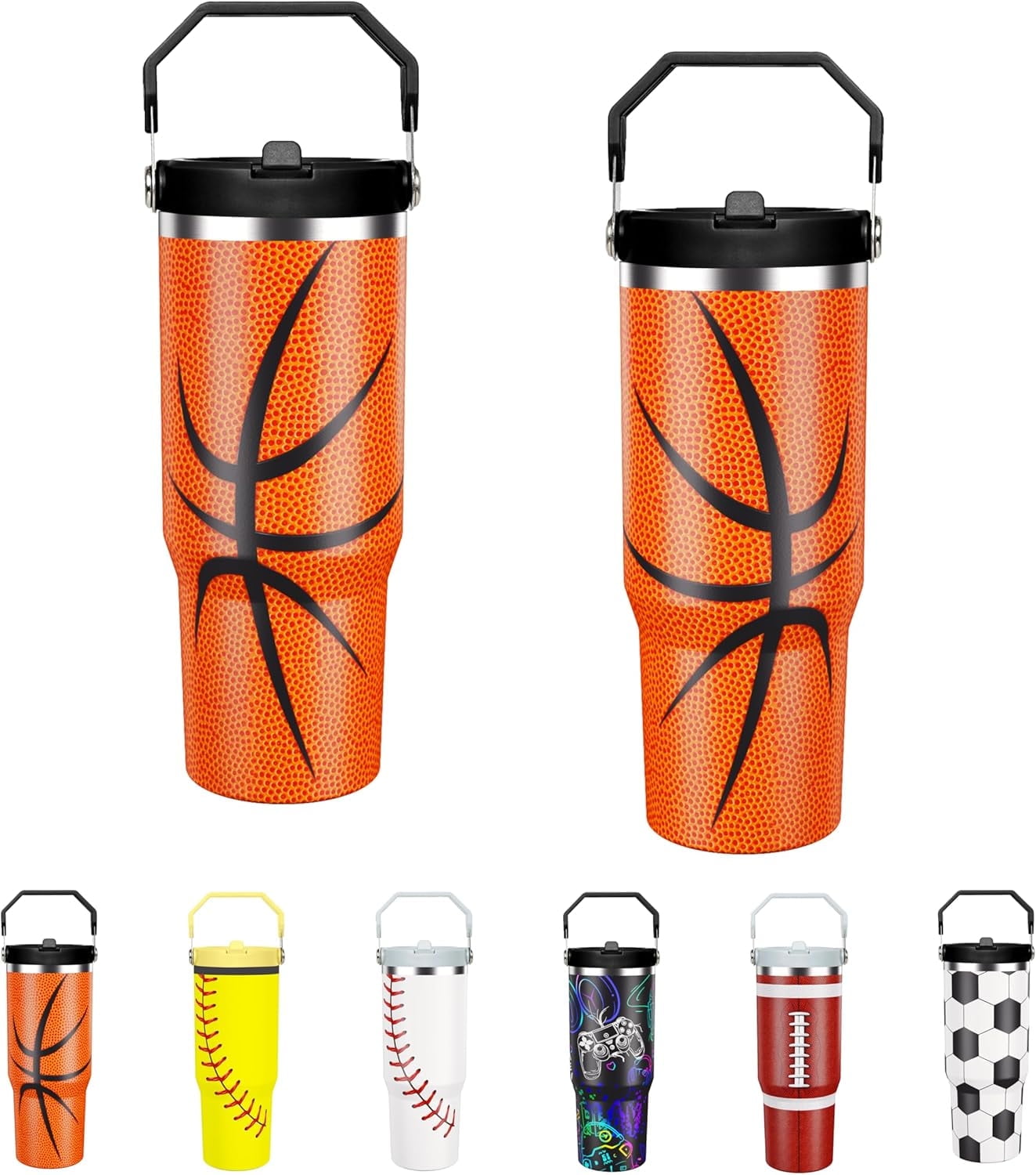 Football Lover Gift 30 oz Flip Straw Tumbler with Top Handle - Insulated Travel Tumbler Cup