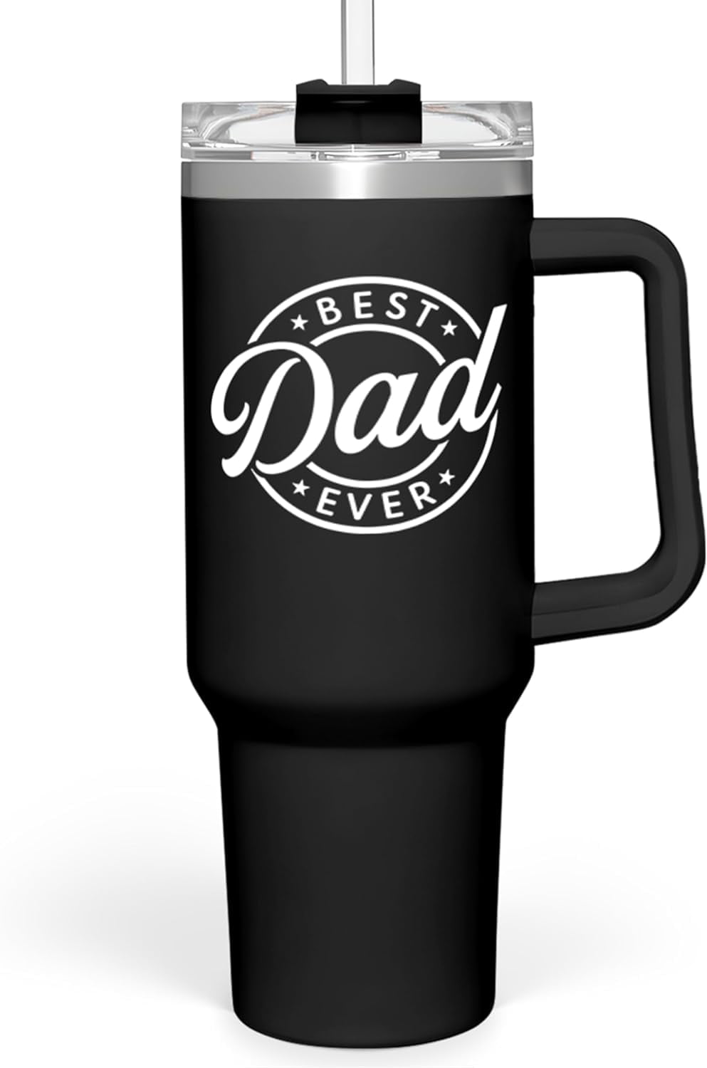 Best Dad Ever Tumbler with Handle 40oz Stainless Steel Insulated - Dad Gifts for Dad from Daughter Son - Coffee Tumbler for Dad Father''s Day Birthday Christmas Cup Gift Set with Lid & Straw