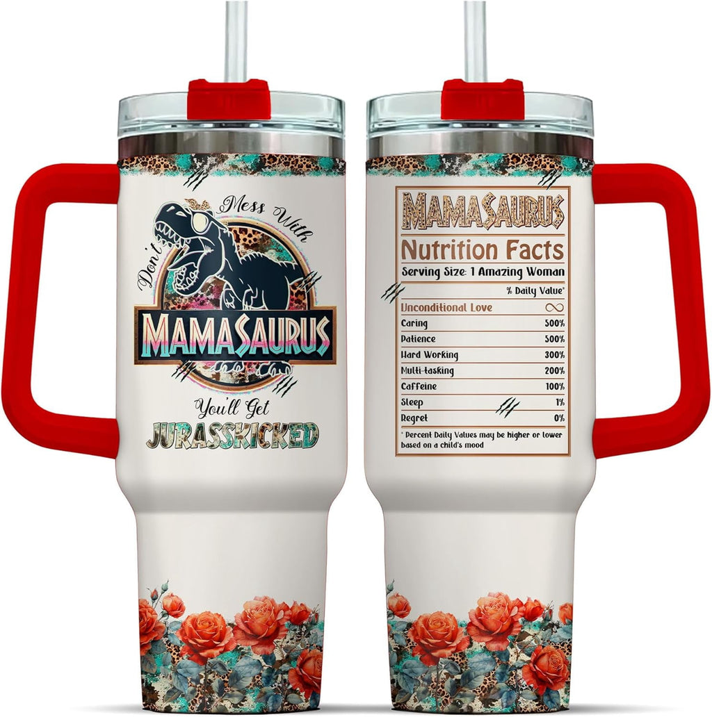 Tumbler 40 Oz With Handle Lid And Straw, Grandmasaurus Nutrition Facts - Reusable Stainless Steel Cup