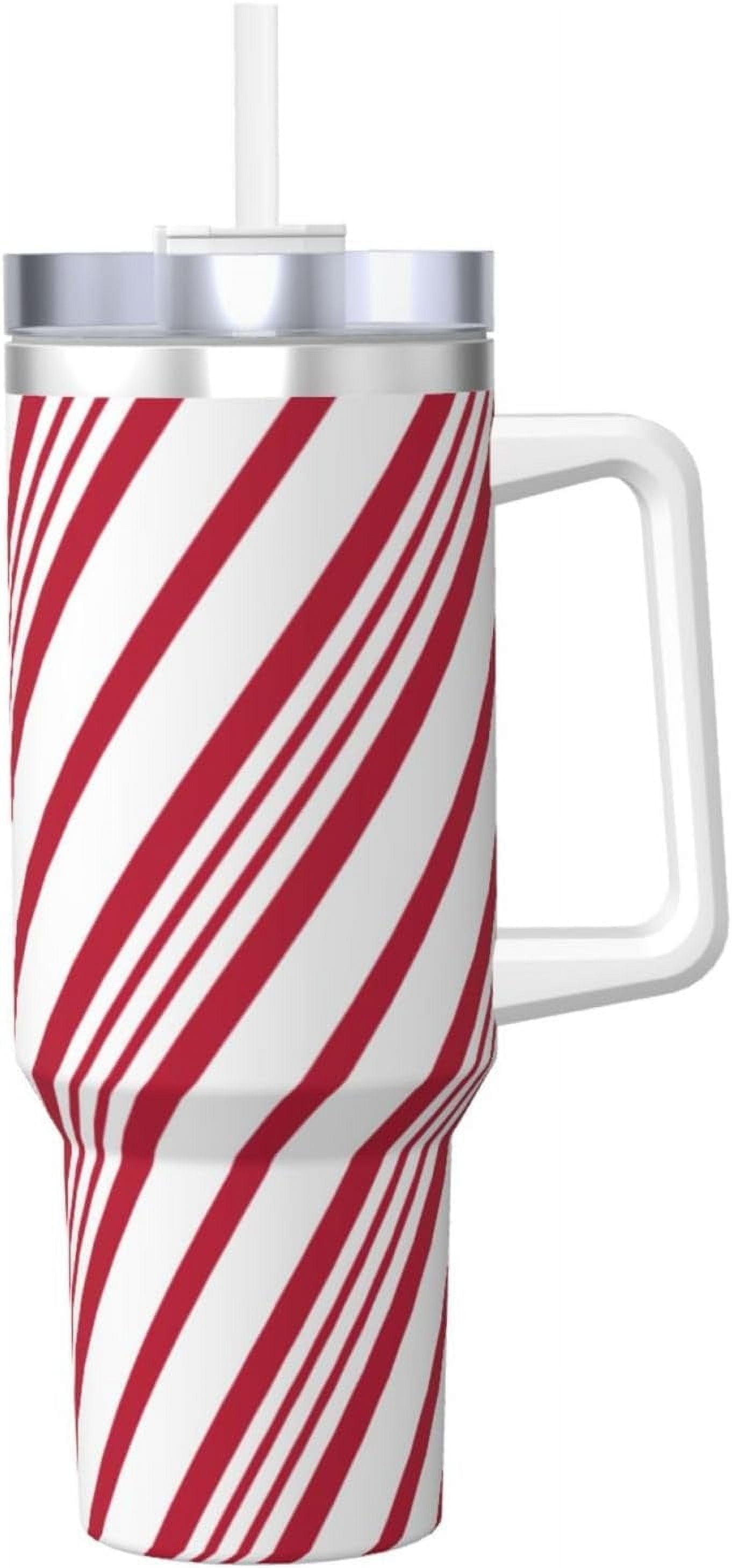 Christmas Candy Cane Stripe 40oz Tumbler With Handle And Straw, Insulated Cup Reusable Stainless Steel Water Bottle Travel Mug