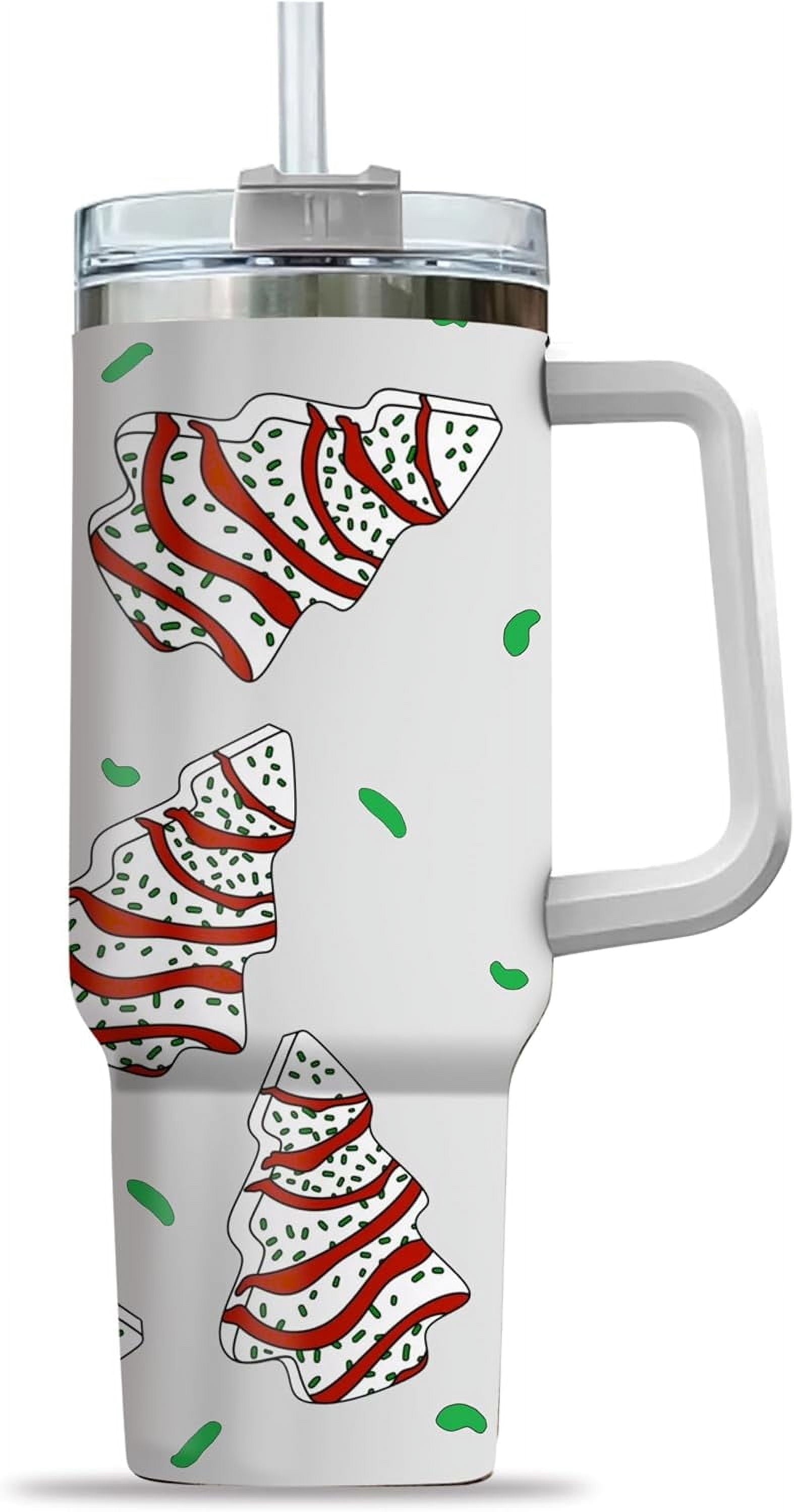 Christmas Tree Cakes Tumbler Christmas Gifts for Women - Christmas 40 oz White Tumbler with Handle and Straw - Stainless Steel Insulated Travel Tumbler - Merry Christmas Holiday Coffee Mug
