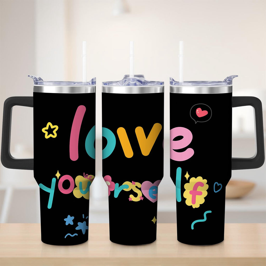 Premium Colorful Love Yourself Stainless Steel Tumbler, 30oz - Insulated Travel Tumbler Cup