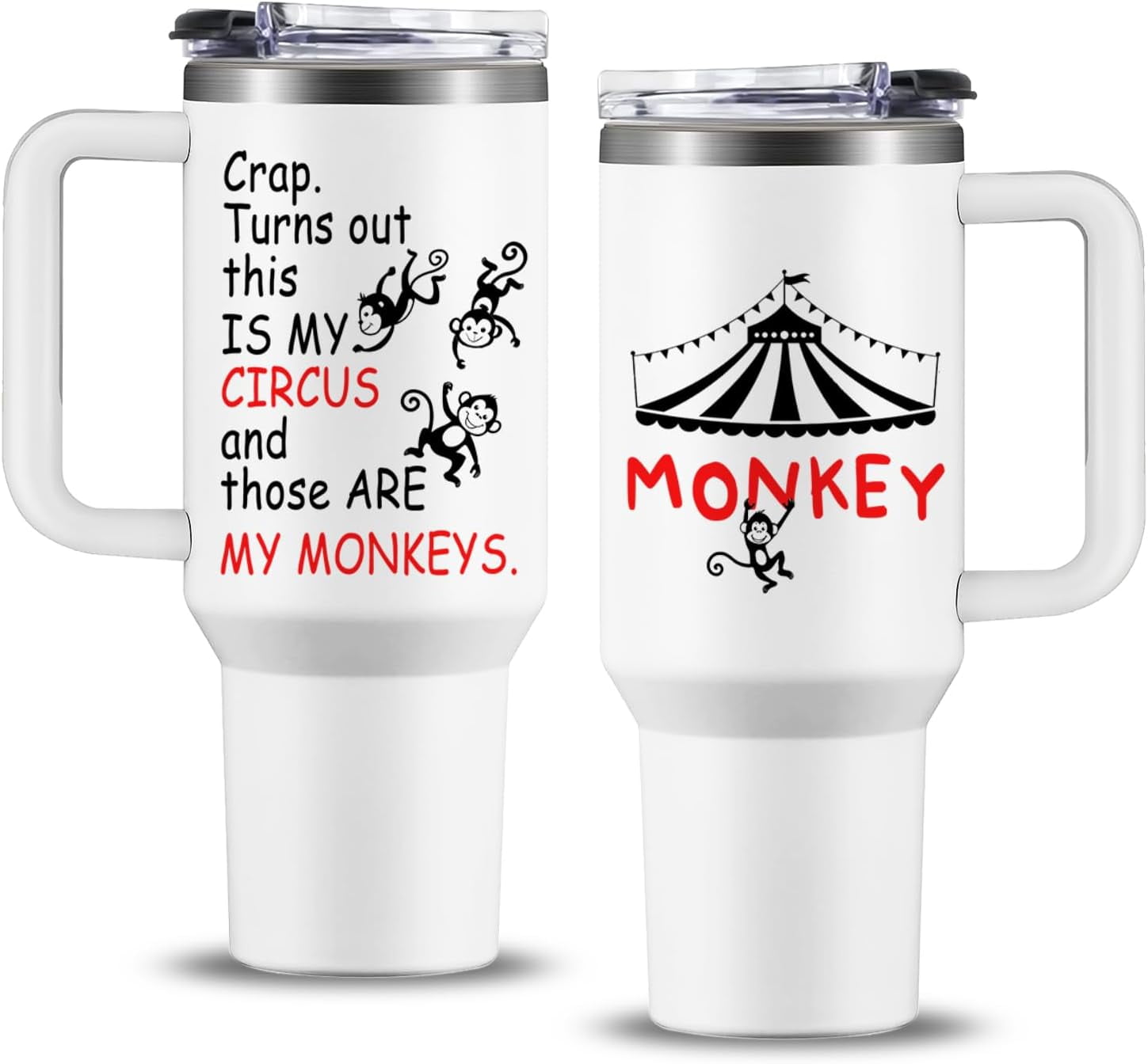 Crap Turns Out This Is My Circus Tumbler 40 oz, Funny Birthday Gifts for Mom Grandma Boss, Mother''s Day Christmas Mom Gifts from Daughter Son, Those Are My Monkeys Stainless Steel Coffee Cup