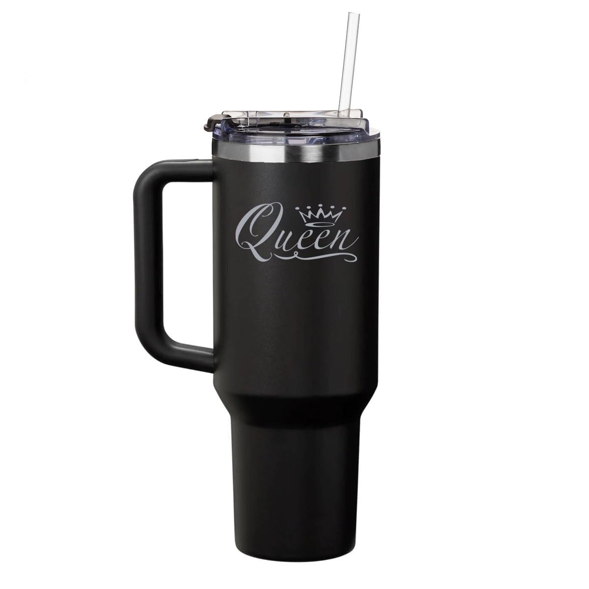 Daylor 40 oz Tumbler with Handle and Straw Lid Stainless Steel Insulated Travel Mug Cup Queen Fancy (Black)