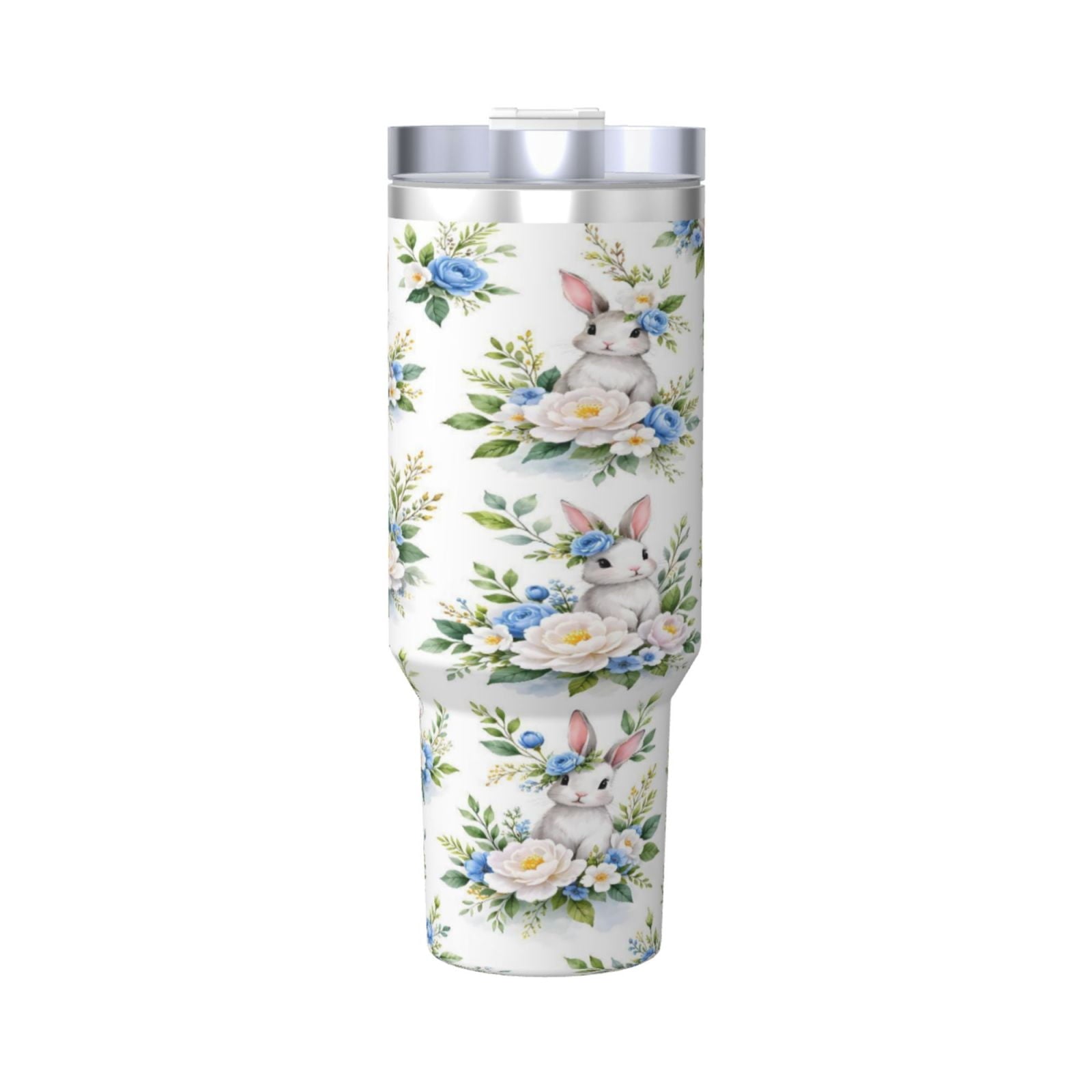 Easter Bunny Floral Cup Insulated Tumbler Stainless Steel Vacuum Travel Mug 40 oz with Handle and Straw Lid
