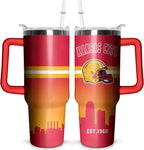 Football 40 OZ Pittsburgh Tumbler with Handle and Straw for Football - Insulated Travel Coffee Mug
