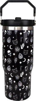 Gothic 30 oz Tumbler with Handle and Flip Straw，Stainless Steel Double Wall Insulated Travel Bottle with Top Handle Lid, Spill-Proof Tumbler with Straw and Handle for Men Women