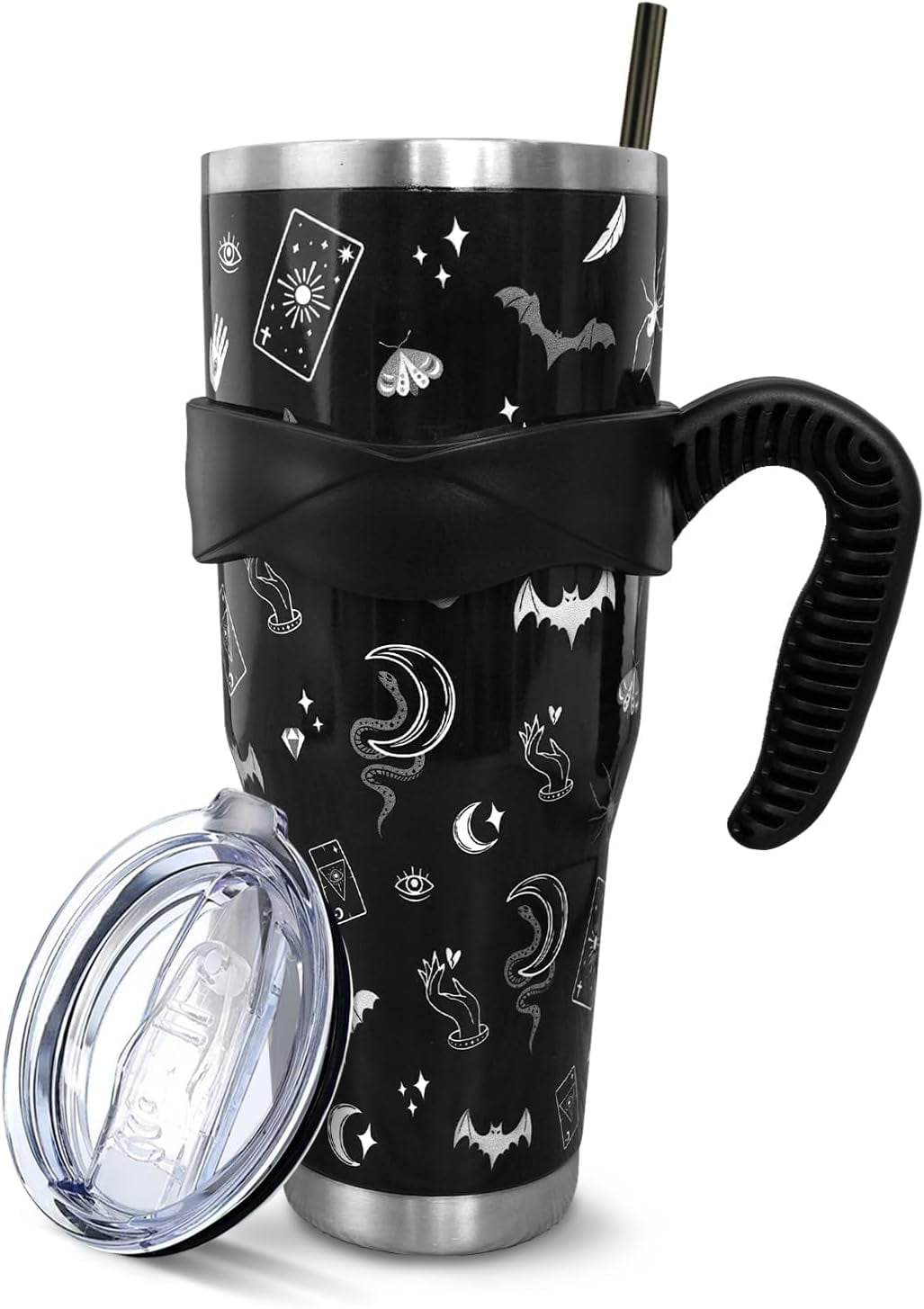 Gothic 40 Oz Tumbler with Handle and Straw,Halloween Gifts,Goth Black Large Stainless Steel Vacuum Insulated Tumbler Travel Iced Coffee Mug Cup Water Bottle, Witchy Goth Gifts Decor Accessories Stuff