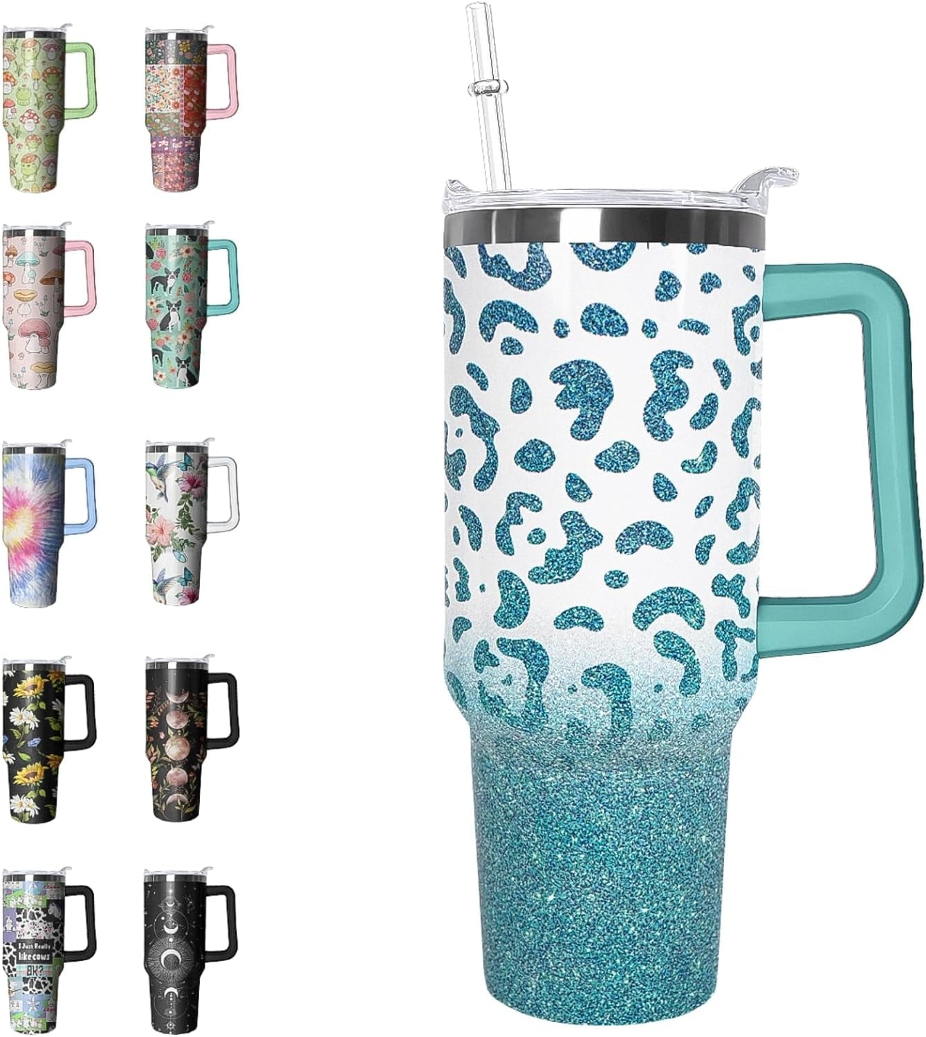 40 oz Tumbler with Handle and Straw Leak Proof Tumbler 40 - Reusable Stainless Steel Cup