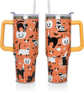 40 Oz Tumbler with Handle and Straw, Cute Stainless Steel Double - Reusable Stainless Steel Cup