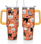 40 Oz Tumbler with Handle and Straw, Cute Stainless Steel Double - Reusable Stainless Steel Cup