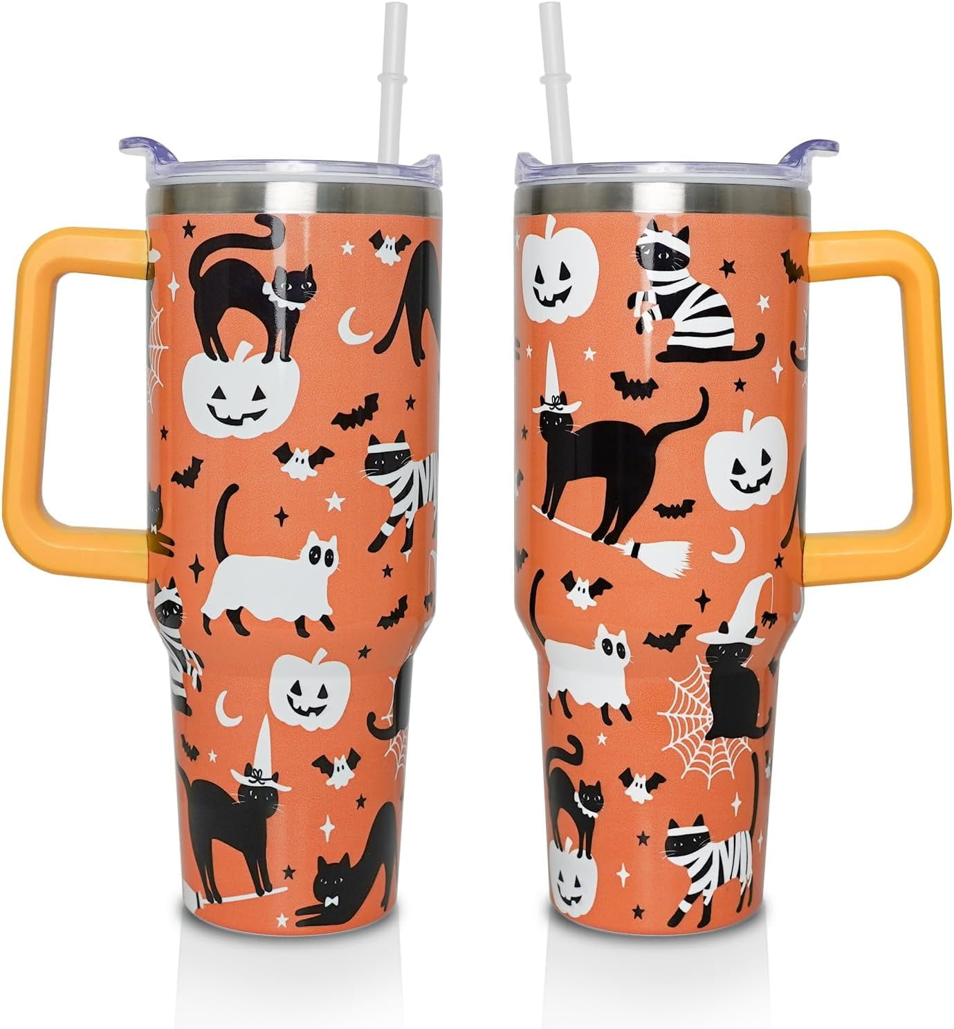 40 Oz Tumbler with Handle and Straw, Cute Stainless Steel Double - Reusable Stainless Steel Cup
