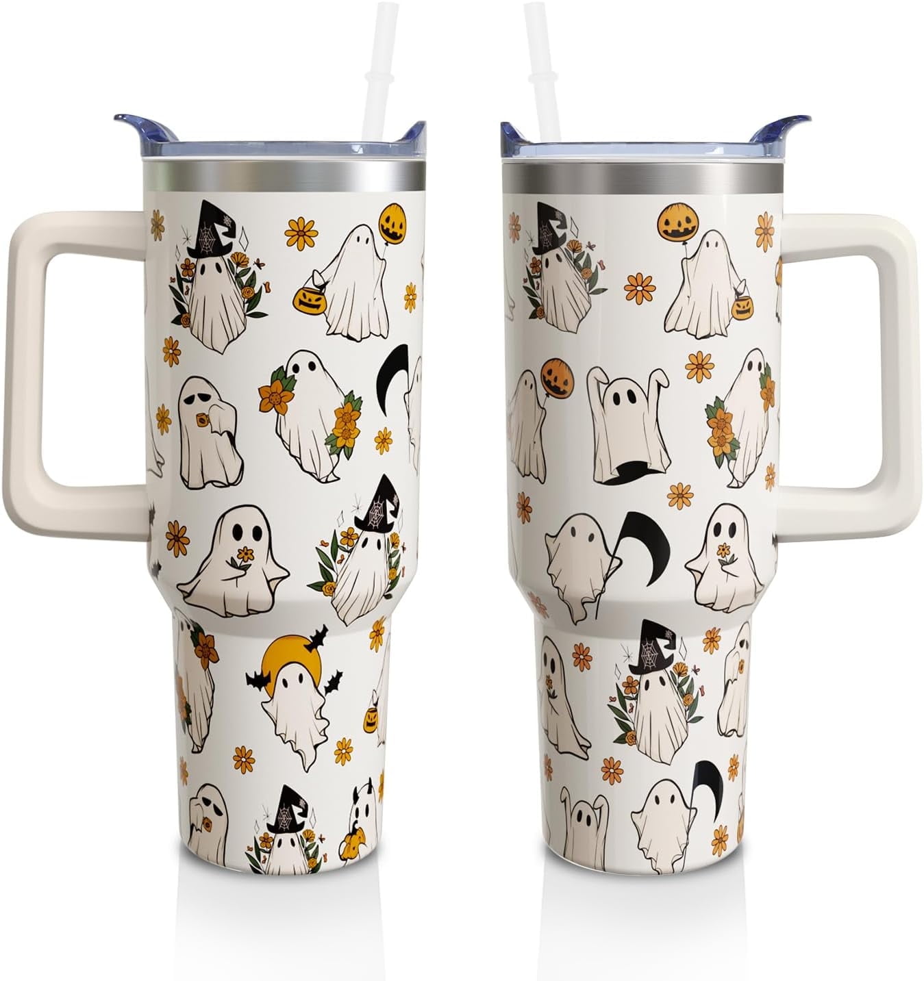 40 Oz Tumbler with Handle and Straw, Cute Stainless Steel Double - Reusable Stainless Steel Cup