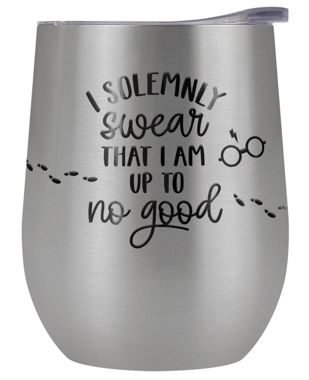 Harry Potter Official Up To No Good 12 OZ Silver Stemless Tumbler, Stainless Steel Travel Cup|Lake Tumbler|Insulated with Leak Resistant Slide-Lock Lid