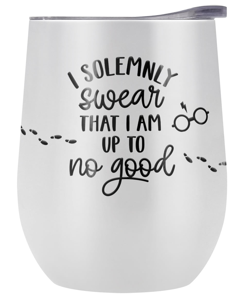 Harry Potter Official Up To No Good 12 OZ White Stemless Tumbler, Stainless Steel Travel Cup|Lake Tumbler|Insulated with Leak Resistant Slide-Lock Lid