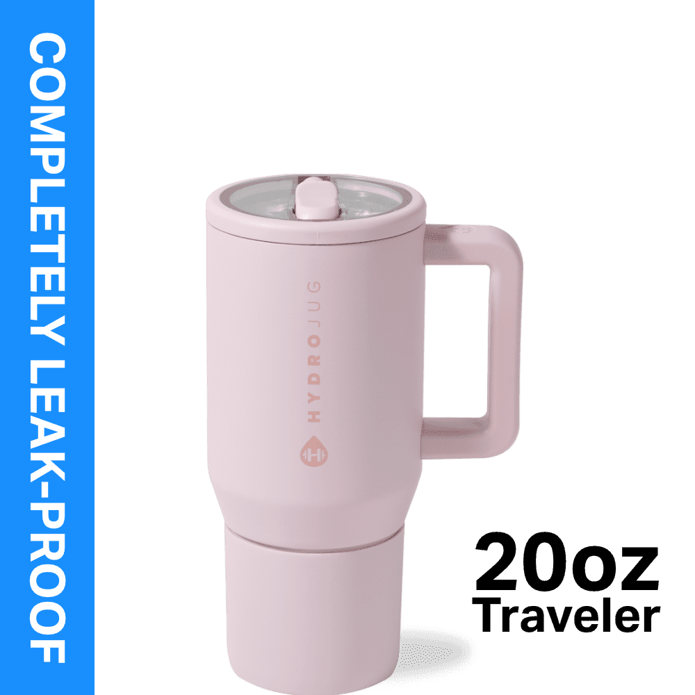 HydroJug Traveler 20 oz Water Bottle, Stainless Steel Insulated Tumbler with Flip Straw and Handle - Pink Sand