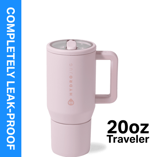 HydroJug Traveler 20 oz Water Bottle, Stainless Steel Insulated Tumbler with Flip Straw and Handle - Pink Sand