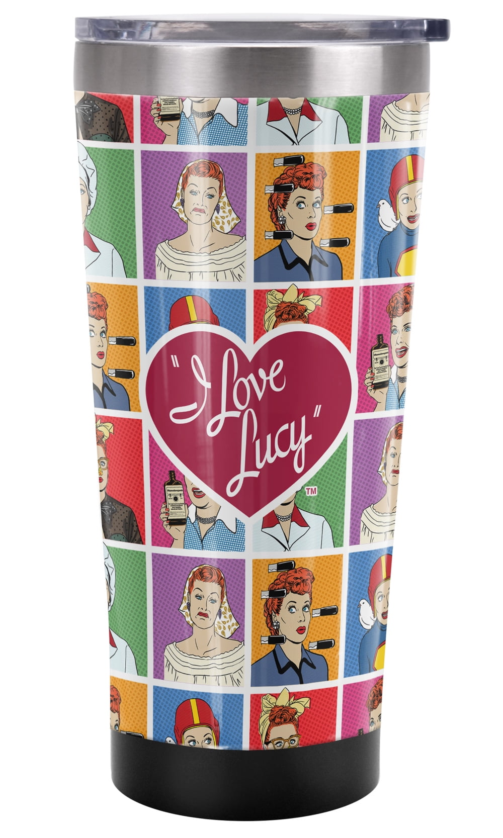 I Love Lucy Official Square Faces 20 oz Travel Tumbler, Stainless Steel, Vacuum Insulated with Leak Resistant Slide-Lock Lid