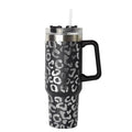 Lashicorn 40 Oz. Tumbler with Handle and Straw Black Leopard Silver 10 tall Cup lid included Insulated Stainless Steel Vacuum Travel Mug Boutique Cheetah Print
