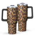 Leopard Print 40oz Tumbler with Handle and Straw, Large Capacity Travel Cup for Hot & Cold Drinks, Double Walled Vacuum Insulated Cup,Birthday Gifts for Women Girls
