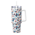 Logiee Fourth Of July Party Print 40OZ Ice Bully Cup with Handle and Straw, Double Wall Stainless Steel Tumbler,Travel Coffee Cup with Lid, Summer Insulation and Cooling Cup
