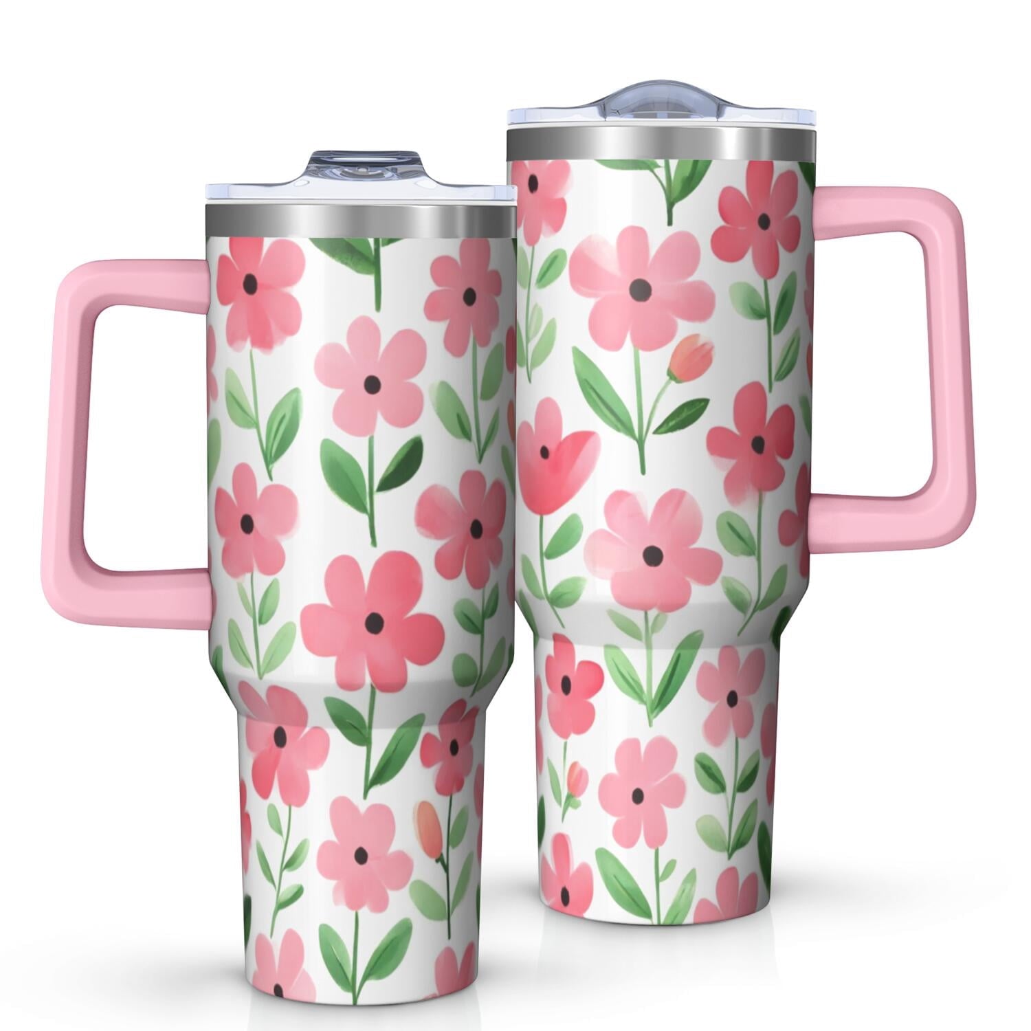 OBREWU Pioneer Flower Tumbler with Handle and Lid,Pioneer Flower 40oz Double Wall Vacuum Insulated Tumbler,Cups Gift for Women and Men