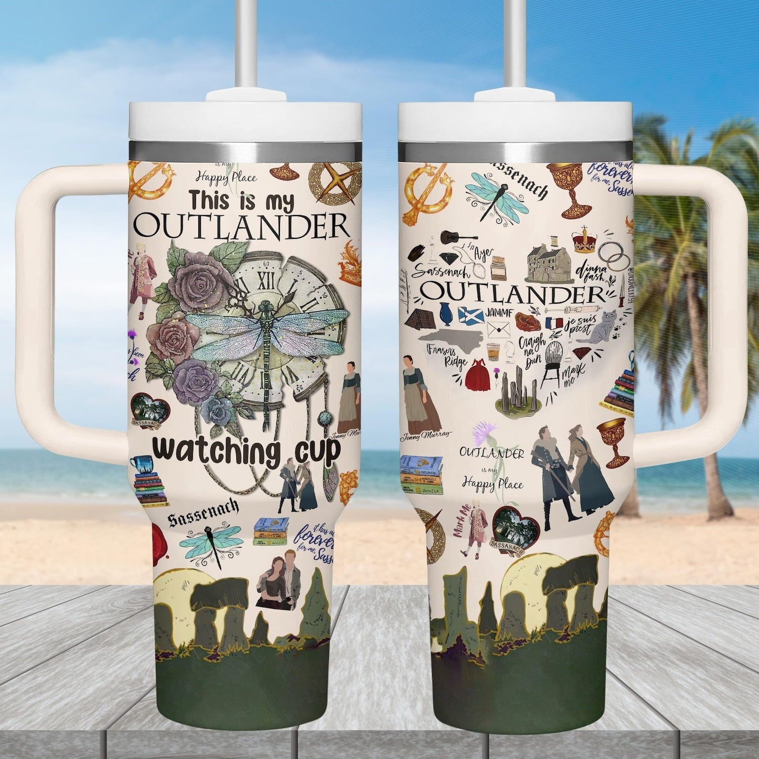 Outlander Series 40oz Tumbler, Highlander Fan Tumbler Cup, Claire And Jamie Stainless Tumbler, Romantic Fantasy TV Drinkware Tumbler
