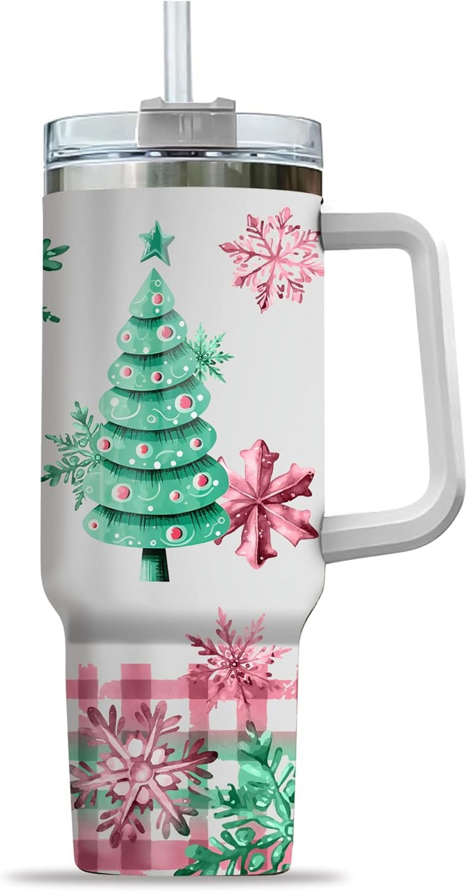 Pink Christmas Tree Cakes Stainless Steel Tumbler 40Oz With Handle Insulated - Insulated Travel Coffee Mug