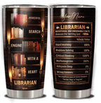 Personalized Librarian Coffee Tumbler 20oz 30oz Custom Name Vintage Stainless Steel Cup Insulated Bookish Gifts Bookaholic Travel Mug For Women Book Lover Librarians Library Workers