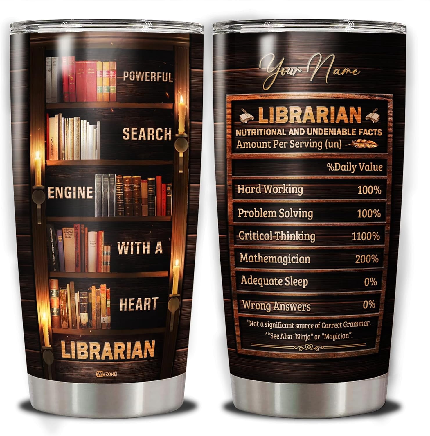 Personalized Librarian Coffee Tumbler 20oz 30oz Custom Name Vintage Stainless Steel Cup Insulated Bookish Gifts Bookaholic Travel Mug For Women Book Lover Librarians Library Workers