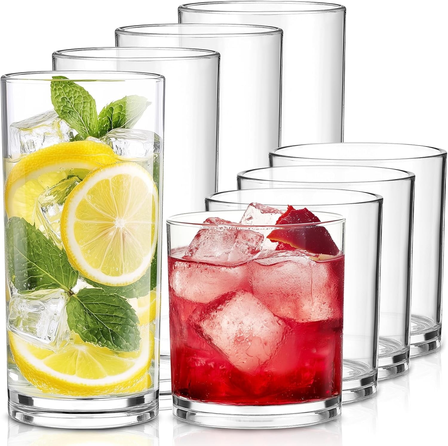 Plastic Drinking Glasses Set of 8 14oz Rocks & 20oz Water Cups Unbreakable Drinkware Clear Kitchen Tumblers for Home Outdoors Reusable BPA-Free Top-Rack Dishwasher Safe