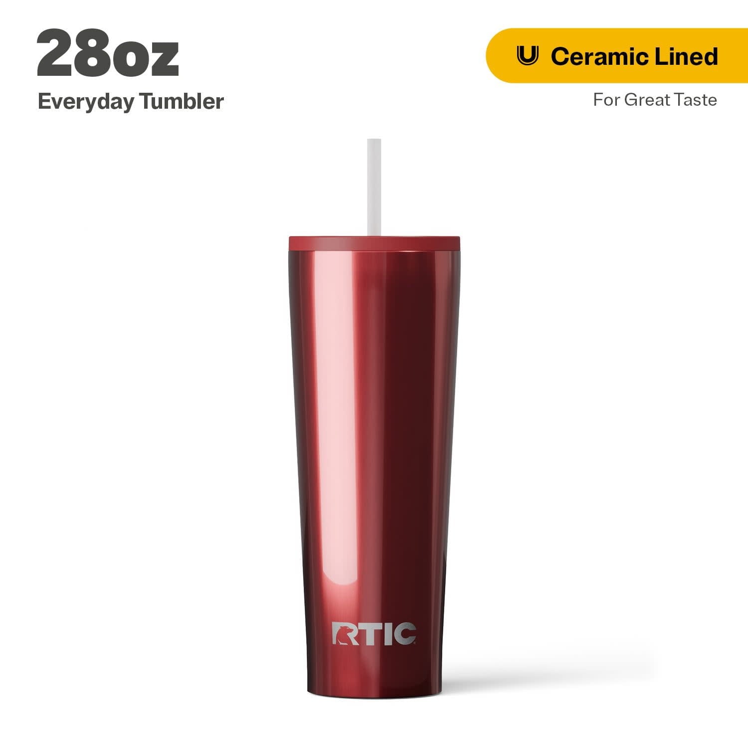 RTIC 28 oz Ceramic Lined Everyday Tumbler, Spill-Resistant Straw Lid, Marine - Insulated Travel Tumbler Cup