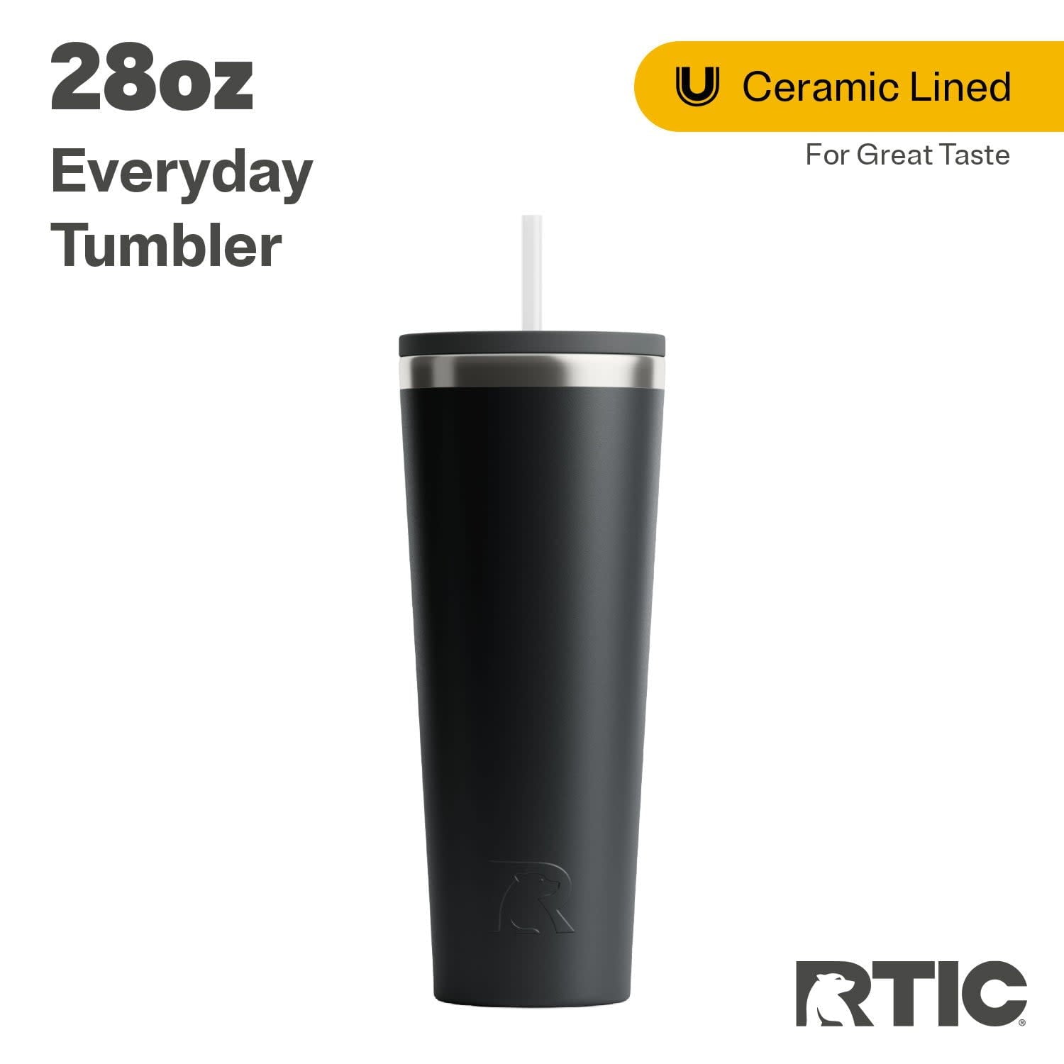 RTIC 28 oz Ceramic Lined Everyday Tumbler, Spill-Resistant Straw Lid, Plum - Insulated Travel Tumbler Cup