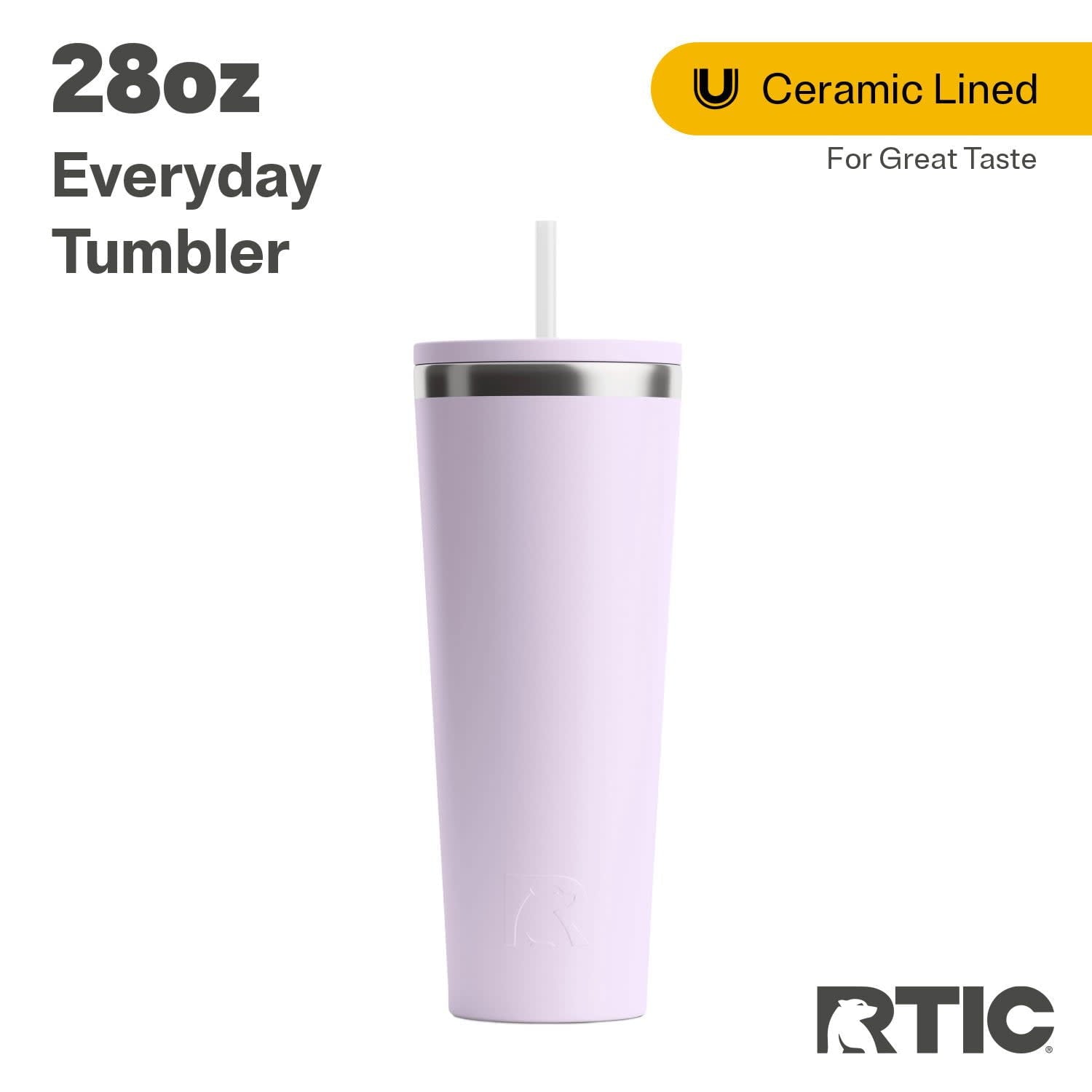 RTIC 28 oz Ceramic Lined Everyday Tumbler, Spill-Resistant Straw Lid, Plum - Insulated Travel Tumbler Cup