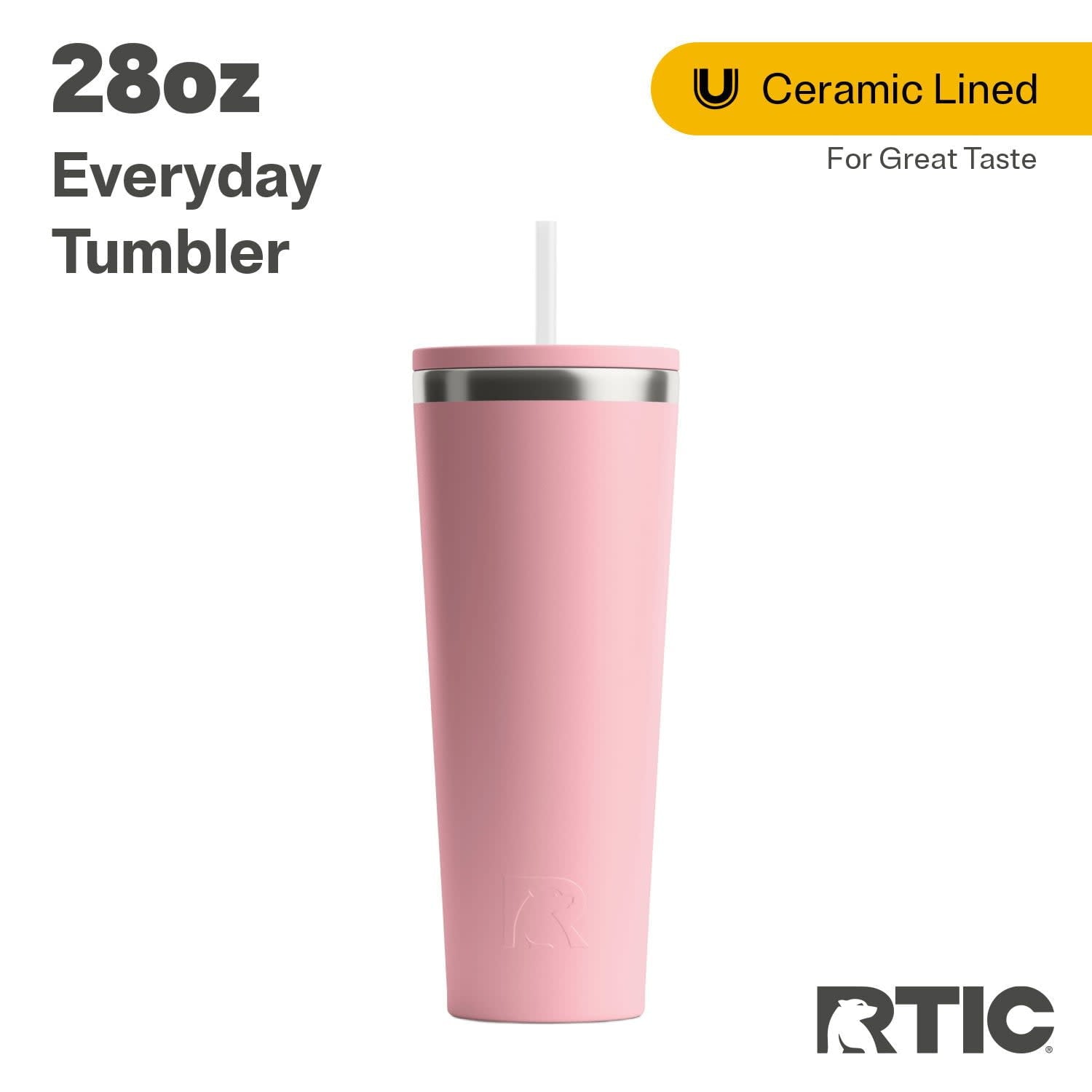 RTIC 28 oz Ceramic Lined Everyday Tumbler, Spill-Resistant Straw Lid, Plum - Insulated Travel Tumbler Cup