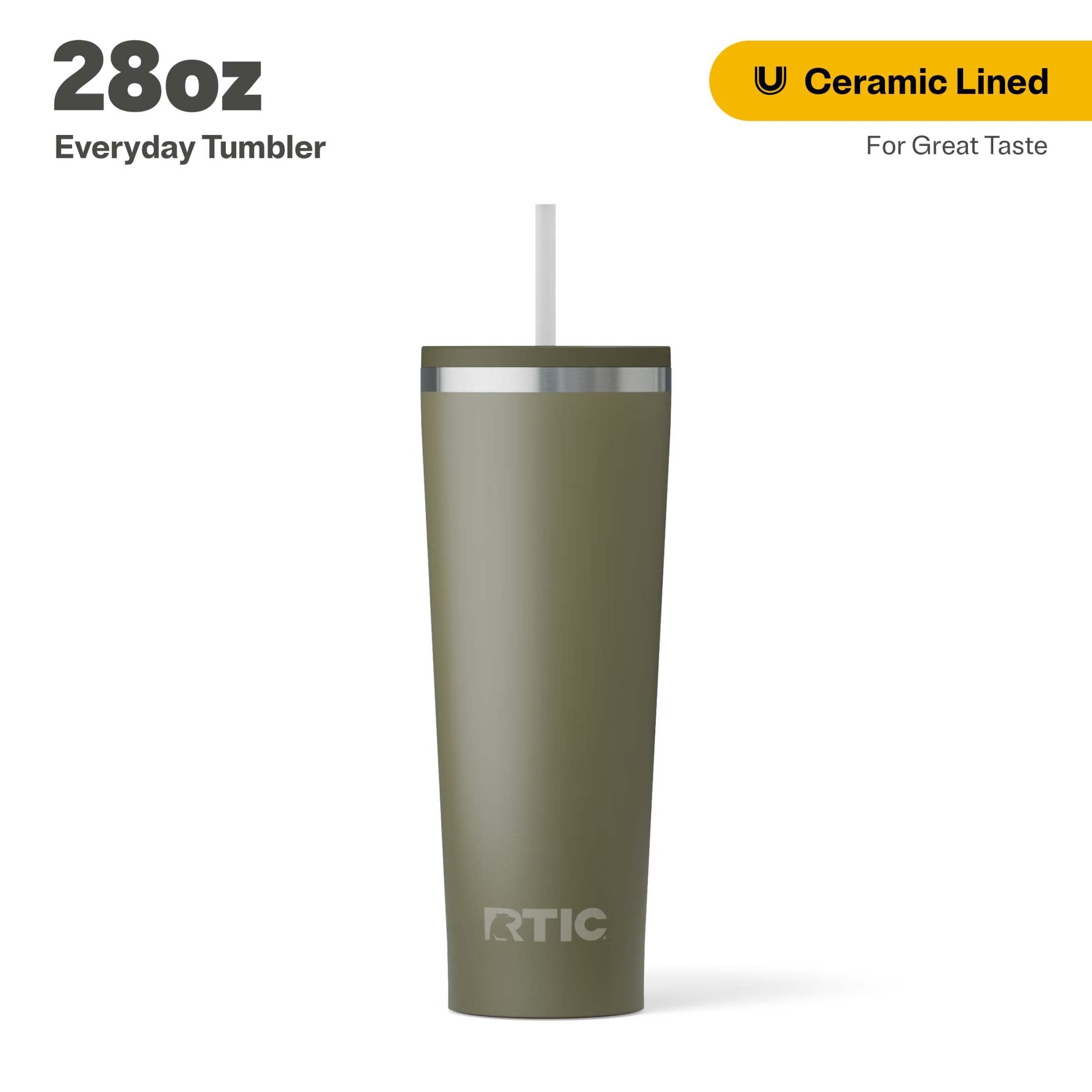 RTIC 28 oz Ceramic Lined Everyday Tumbler, Spill-Resistant Straw Lid, Plum - Insulated Travel Tumbler Cup