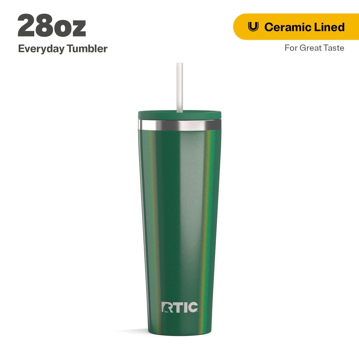 RTIC 28 oz Ceramic Lined Everyday Tumbler, Spill-Resistant Straw Lid, Marine - Insulated Travel Tumbler Cup