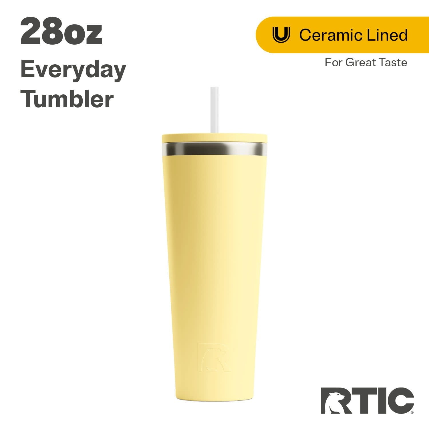 RTIC 28 oz Ceramic Lined Everyday Tumbler, Spill-Resistant Straw Lid, Plum - Insulated Travel Tumbler Cup