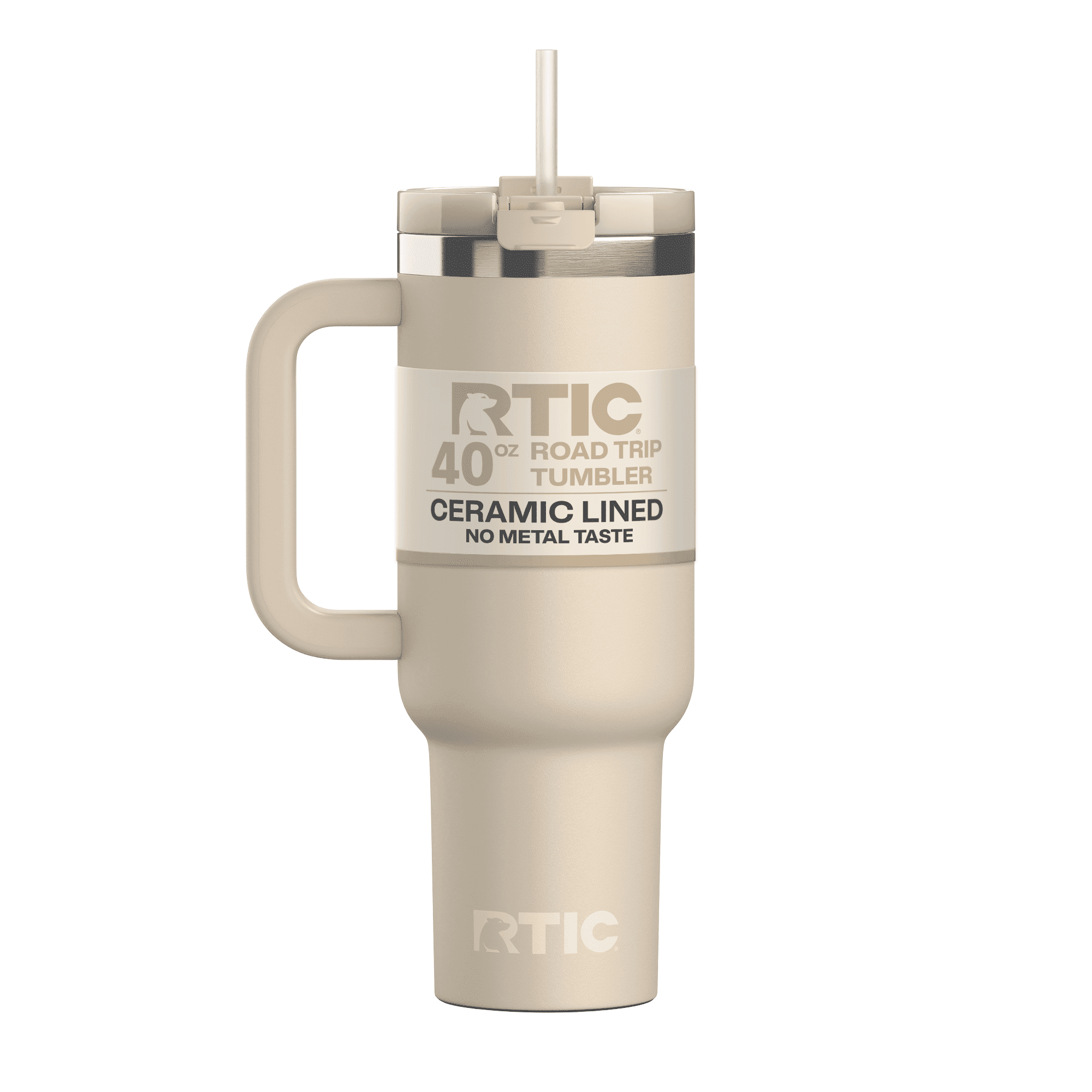 RTIC 40 oz Ceramic Lined Road Trip Tumbler with Handle and Leak-Resistant Straw Lid, Beach